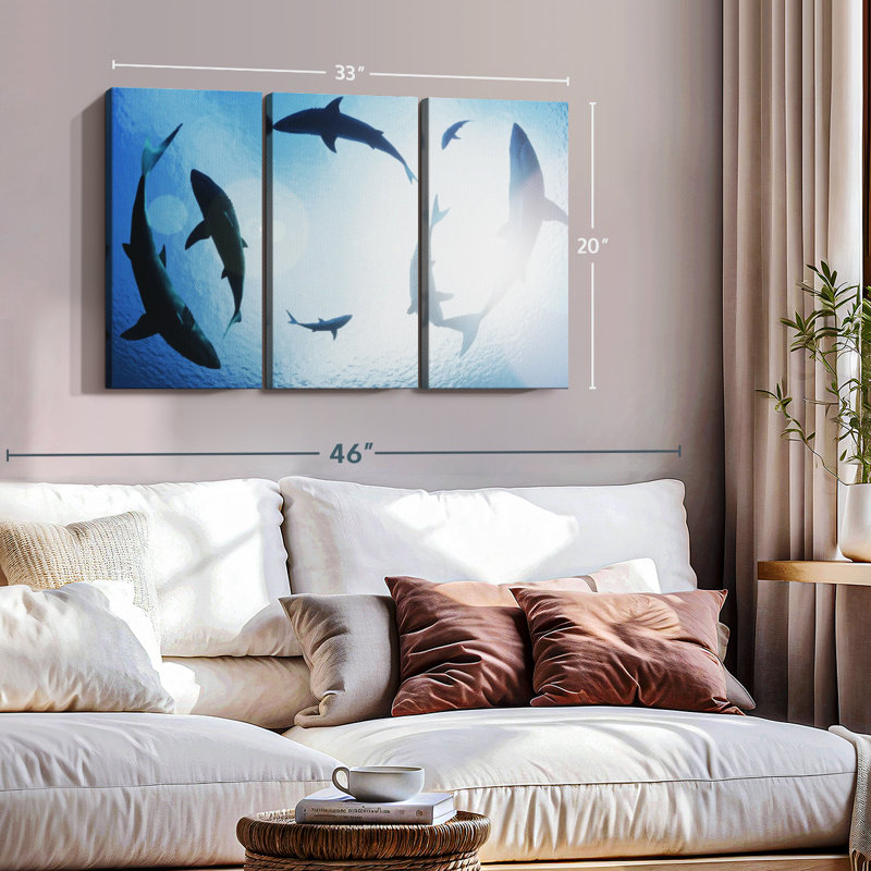 " School Of Sharks ", 20" H x 33" W