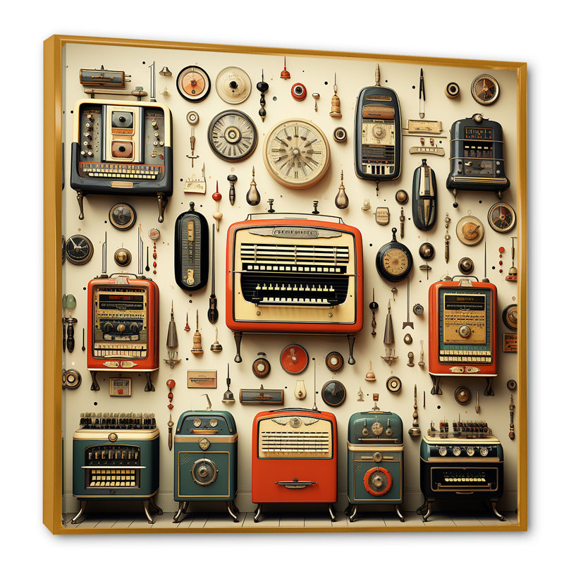 Nostalgic Jukebox Tunes 4 - Jukeboxes, art mural, Cadre flottant doré, H 30 po x l 30 po x P 1,5 po