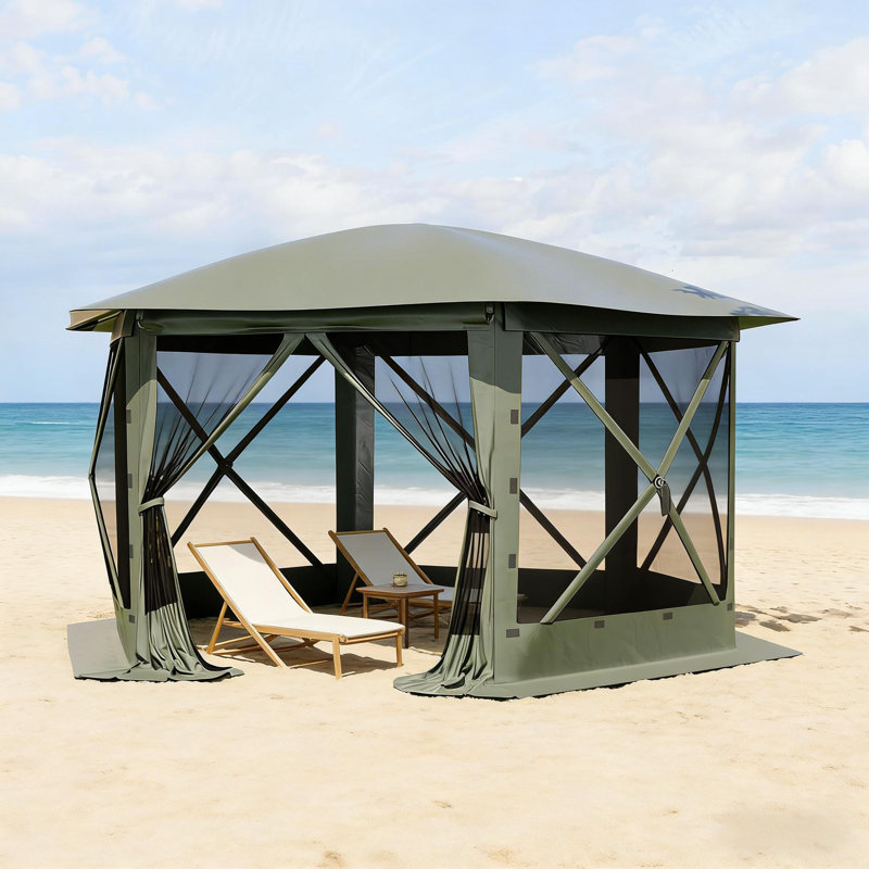 Set 6-Sided Portable Canopy Tent with Wheeled Storage Bag for Outside Use, 98.4" H x 157.2" W x 157.2" D, Green