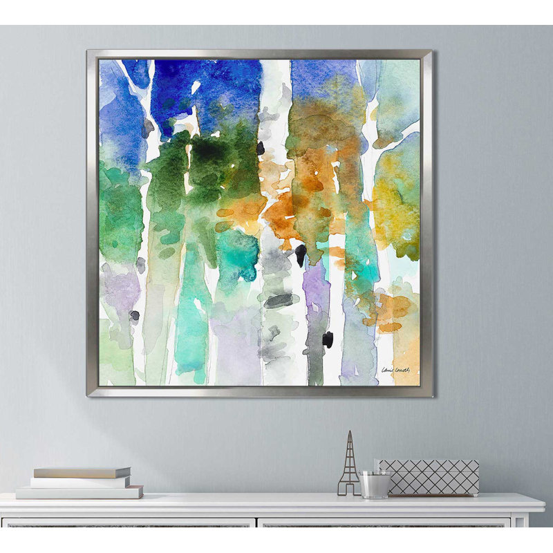 «Up to The NorTrand Skies I», reproduction de peinture à l'aquarelle, H 21,5 po x l 21,5 po x P 2 po, Cadre flottant argent