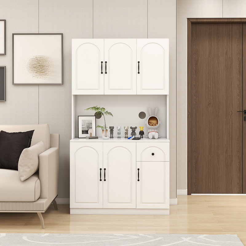 Armoire de rangement pour garde-manger 71 po avec comptoir de four à micro-ondes 71 po, armoire huche autoportante avec tablettes réglables, 6 portes et 1 tiroir - blanc