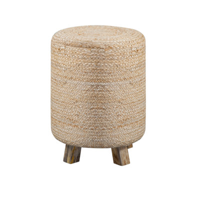 Natural Woven Jute And Solid Wood Round End Table