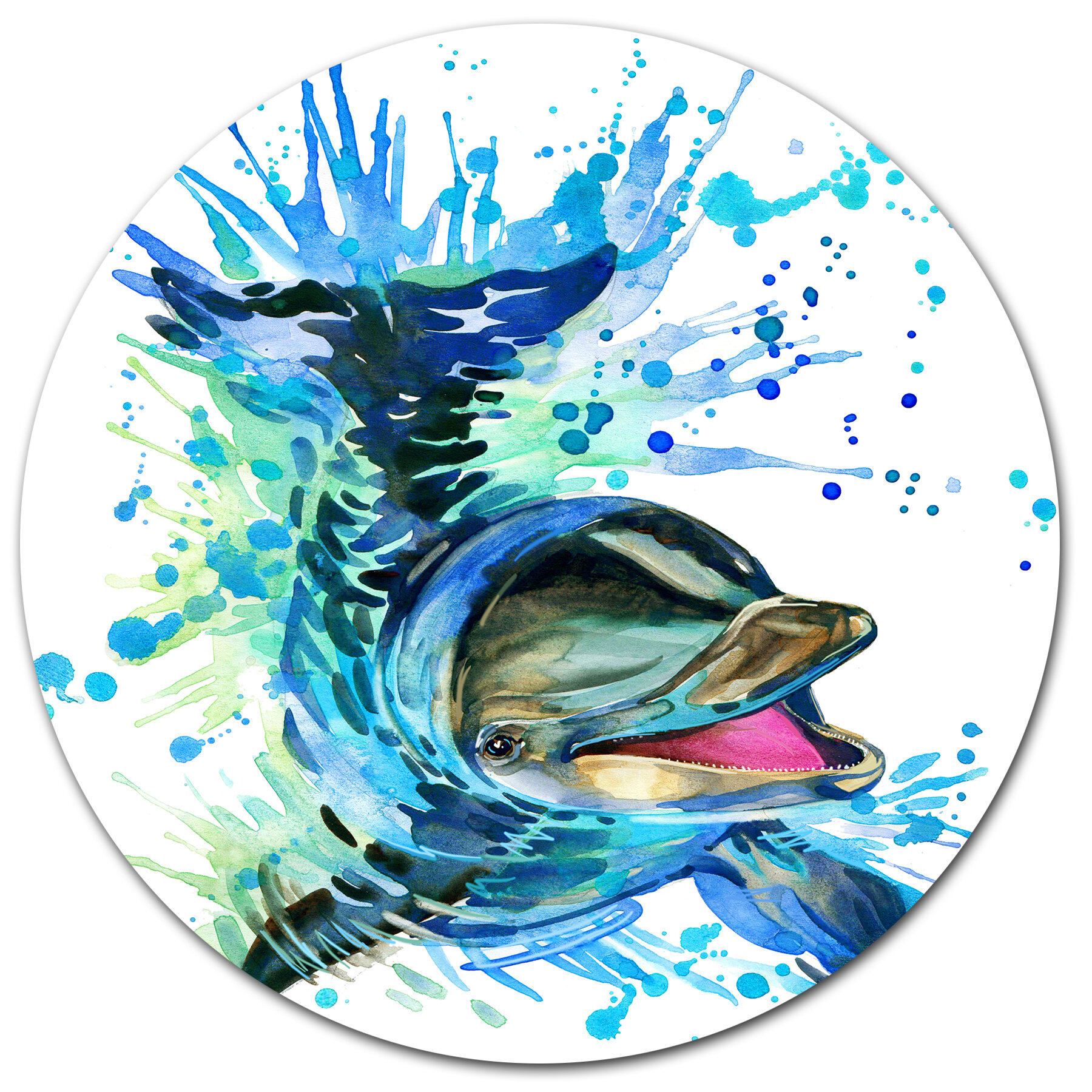 DesignArt 'Blue Dolphin Watercolor' Oil Painting Print on Metal Wayfair  Canada