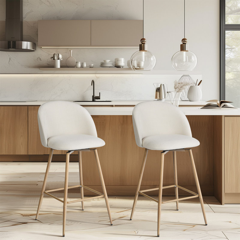 Asotin 26" Seat Height Swivel Upholstered Counter Stools Barstool with Backrest Footrest for Kitchen Island Dining Room, Oak