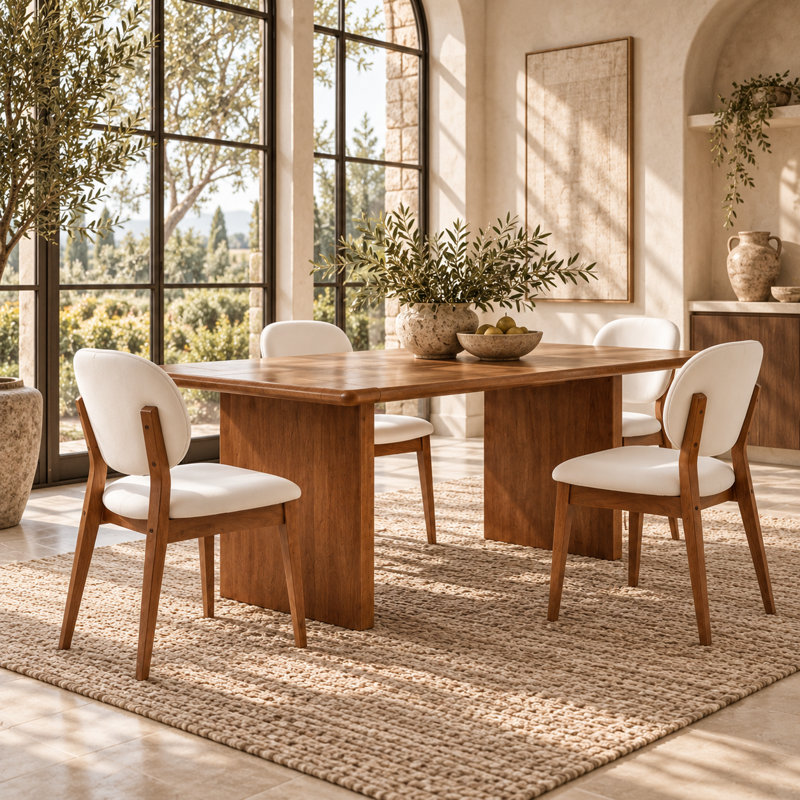 Ensemble de salle à manger 5 pièces en bois d'hévéa massif avec table rectangulaire de 62,4 po et 4 chaises de salle à manger rembourrées