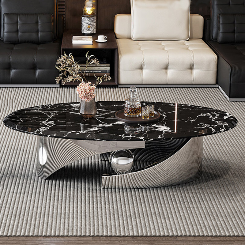 Table basse italienne en marbre minimaliste, Noir / blanc, H 15,7 po x L 47,2 po x l 23,6 po