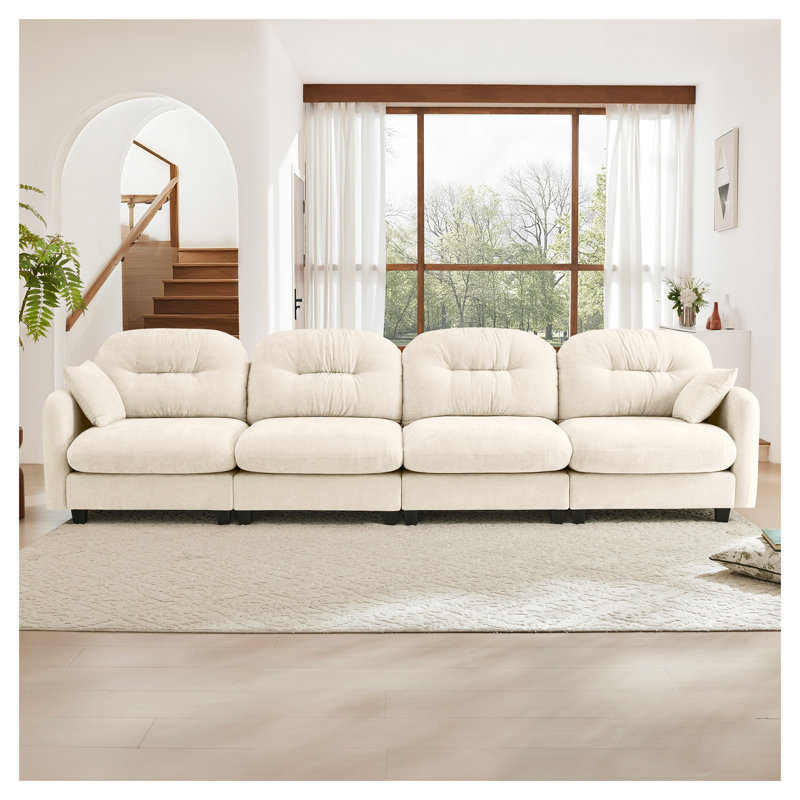 Canapé modulaire beige à 4 places modulaire, canapé capitonné en chenille de qualité supérieure avec coussins décoratifs, mobilier de salon facile à installer