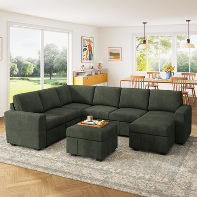 Abramson Upholstered Sleeper Sectional Sofa Bed With Ottoman   