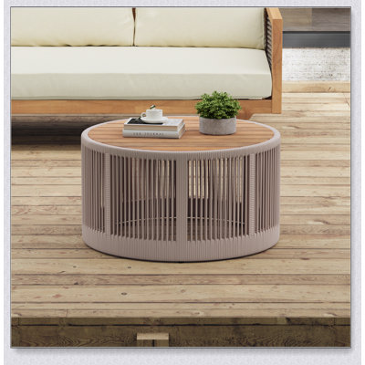 Table basse d'extérieur en corde de rotin et bois d'acacia - Mobilier de patio durable pour le jardin, la cour et le balcon