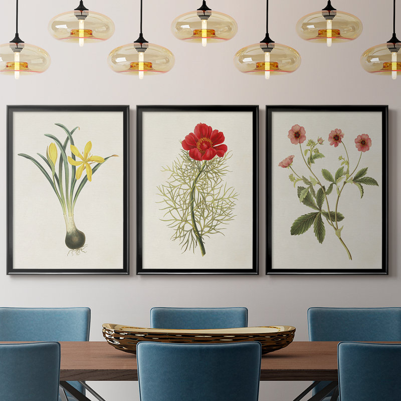 Fleurs des saisons VI - Toile tendue avec châssis sur mesure - 3 pièces, H 30 po x l 63 po, Noir, noir, noir, noir
