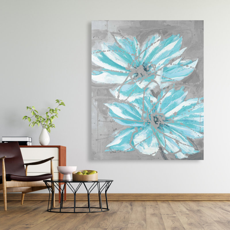 Deux petites fleurs bleues abstraites - Toile florale pour la décoration intérieure