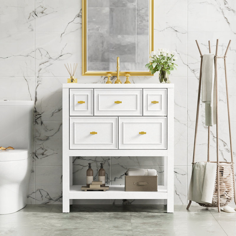 Ensemble de meuble-lavabo avec lavabo en céramique, Blanc