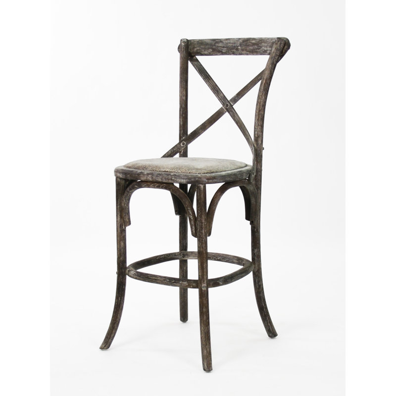 Limed Charcoal Oak Cross-Back Counter Stool with Rattan Seat