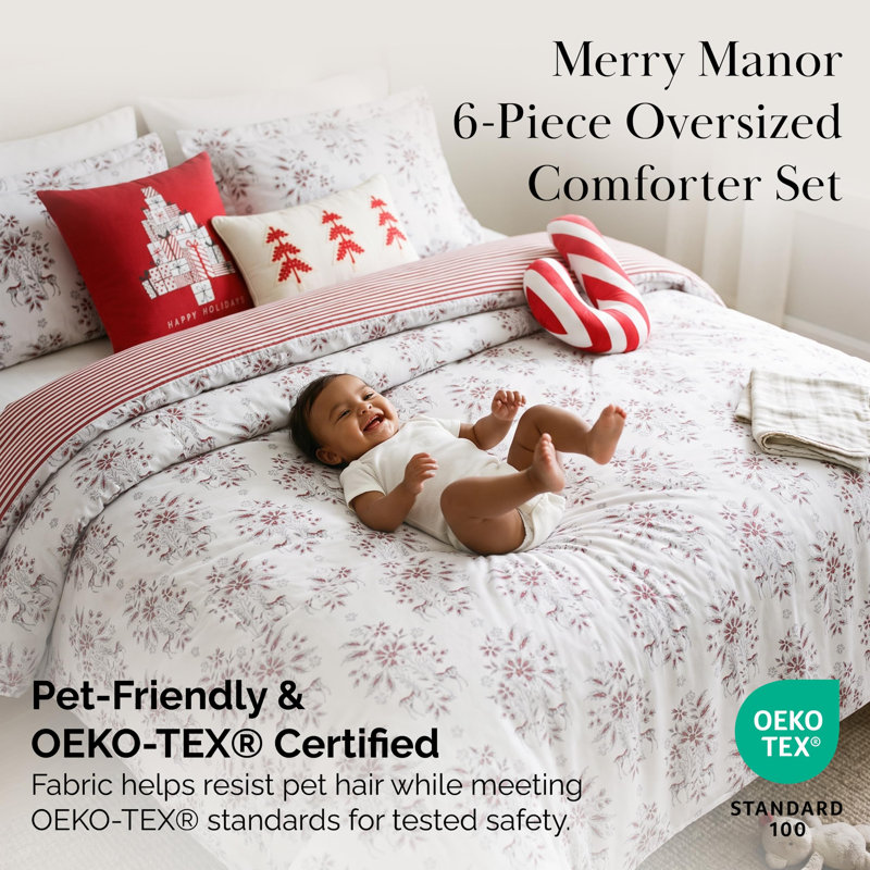 Southshore Fine Linens Merry Manor Oversized Comforter Bedding Set, 5-Piece with Decorative Pillows, Twin / Twin XL