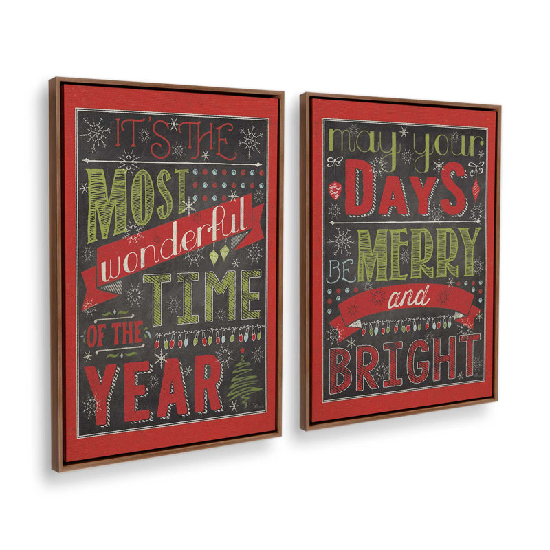Merry and Bright Days, ensemble de 2 impressions sur toile, H 13 po x l 18 po, Impression encadrée sans passe-partout, Noyer