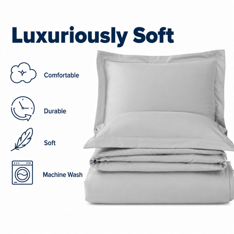 Modern Microfiber Duvet Cover Set - Basics by Wayfair™, Light Gray, Full/Queen Duvet Cover + 2 Full Shams