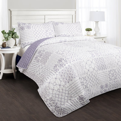 Ensemble de courtepointe réversible standard en coton 3 pièces Monique
