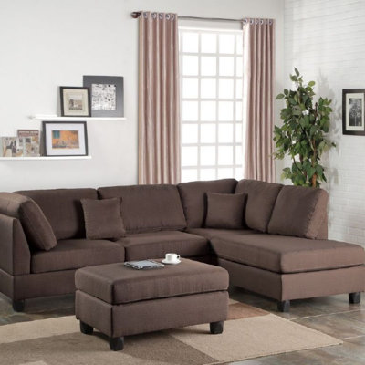 3 pièces Canapé modulaire réversible pour canapé de salon et repose-pieds en polyfibre