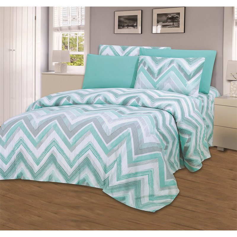 Microfiber Chevron Sheet Set, Queen Sheet Set + 1 Fitted Sheet + 4 Pillowcases