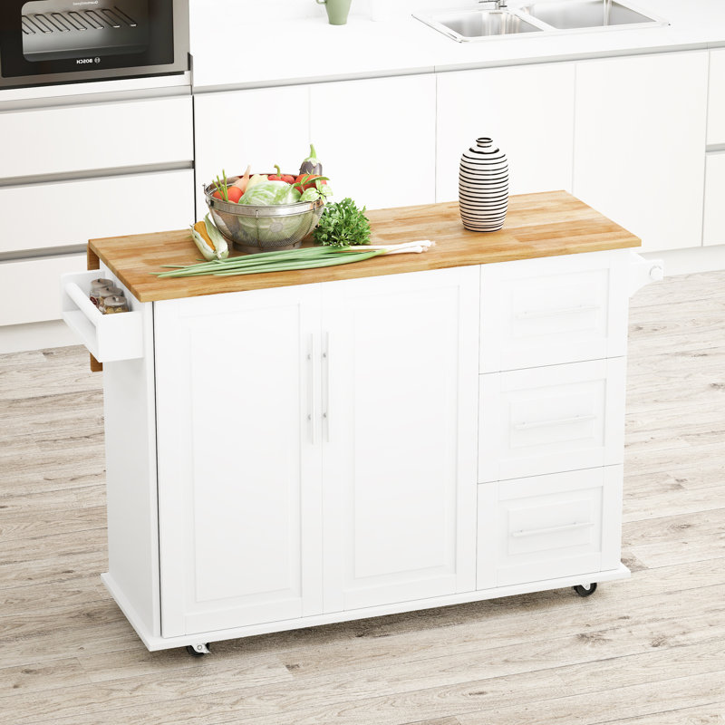 Îlot de cuisine Monea, Blanc, Bois manufacturé