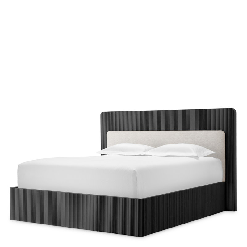 Dimitrios Upholstered Bed, Charcoal Gray Oak/Durini Natural, Queen