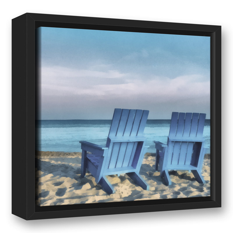 « blue beach chaises », impression sur toile, H 17,75 po x l 17,75 po, Cadre noir