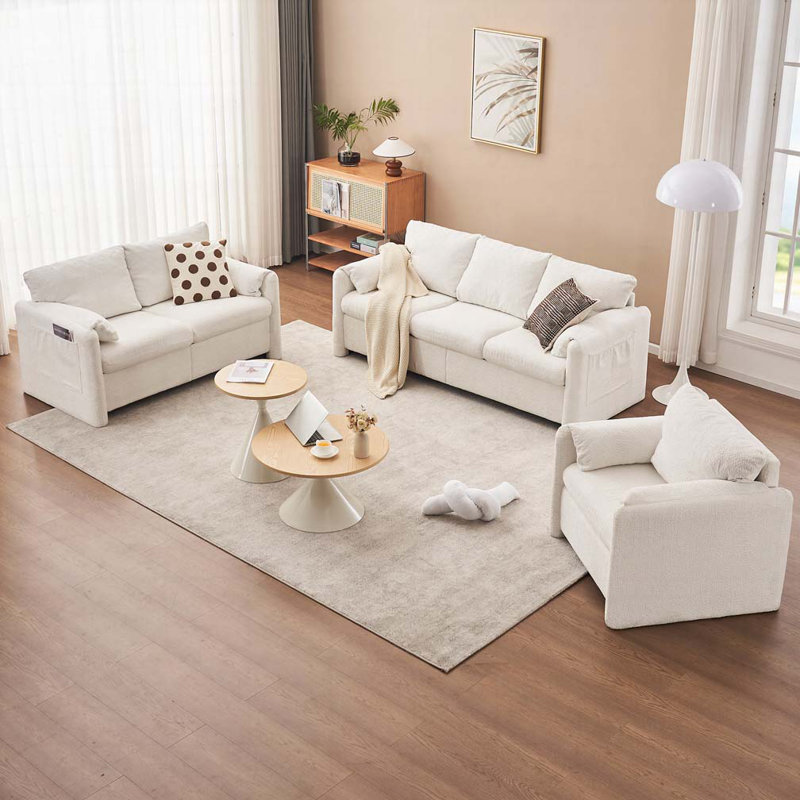 Canapé en chenille 3 places, H 35,43 po x l 76,77 po x P 76,77 po, 3