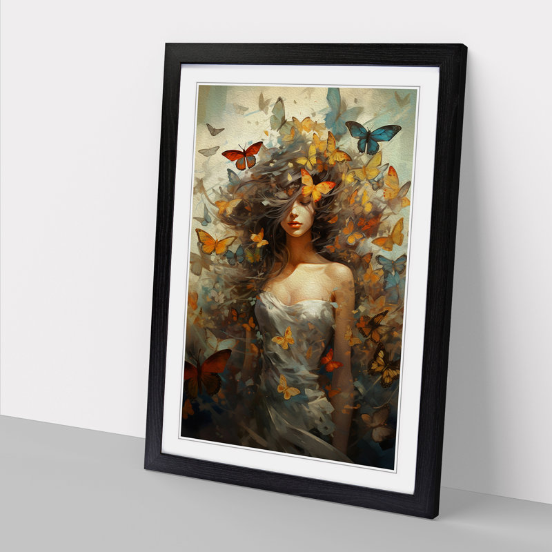 Butterfly Conceptual Art - Framed Print, 64cm H x 46cm W x 2cm D, Black Framed