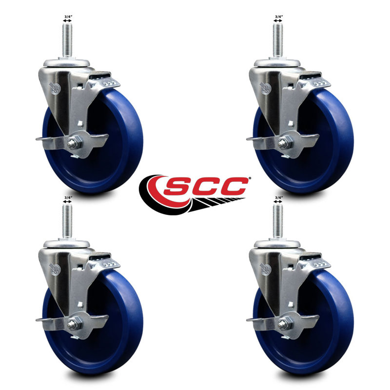 Poly Wheel Swivel 3/4 Inch Threaded Stem Caster with Brake