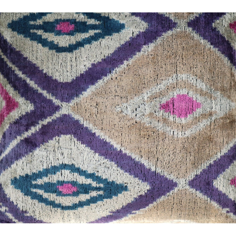 Velvet Pillow Cover & Insert, Square, Light Pink/Beige/Blue, 16"H x 16"W