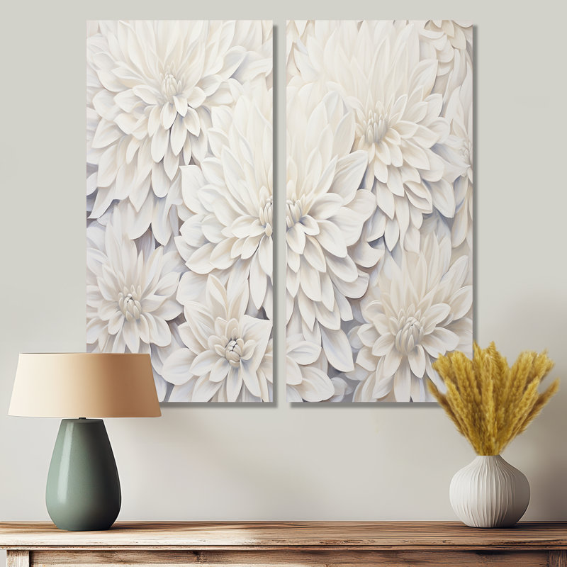 «White Dahlia Charm Collage», art mural blanc, 20" H x 24" W, Toile tendue, Does Not Apply