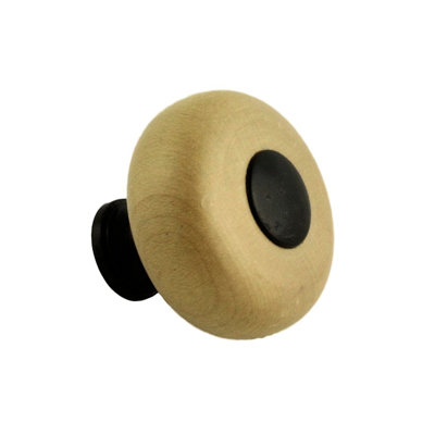 (5 Pack) 1-3/8 inch Maple Knob With Black Metal Base