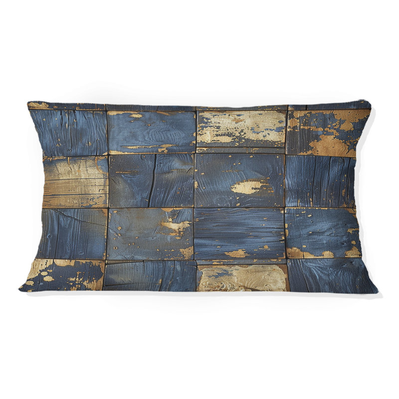 Bleu marine et bois récupéré doré III - Coussin Farmhouse, H 12 po x l 20 po, Forme rectangulaire