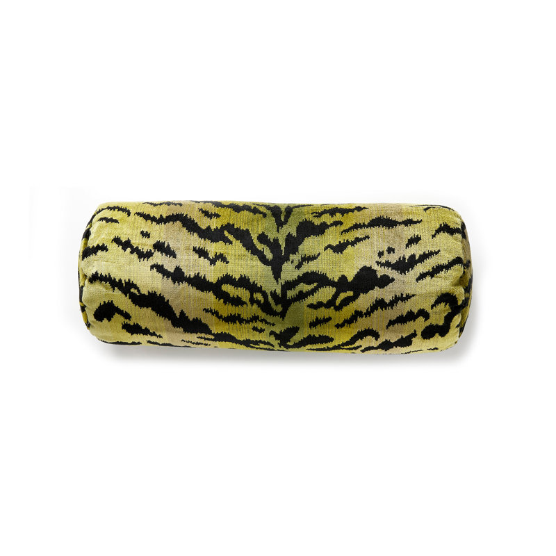 Wild Glamour Silk Bolster Pillow Cover & Insert, Green/Black, Down Blend