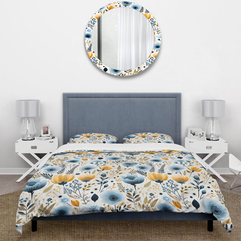 Ensemble de housse de couette Blue Boho Chic Floral, Housse de couette pour très grand lit et 2 très