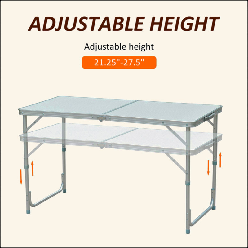 Table de camping pliante réglable en hauteur, table portable légère avec poignée de transport, table de camping pliante pour l'extérieur