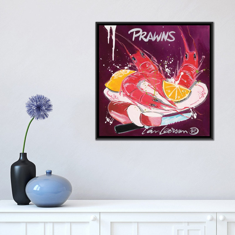 « langoustines », impression sur toile, Toile avec cadre noir, Pas de tapis, H 18 po x l 18 po x P 1,5 po