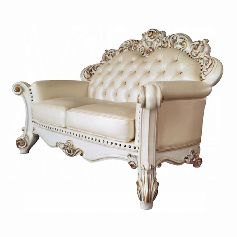 Vendome 70" Champagne and Antique Pearl Loveseat with Pillows
