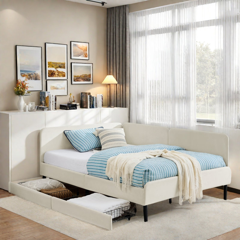 Upholstered Daybed With 2 Storage Drawers And Adjustable Side Rail, Full/Double