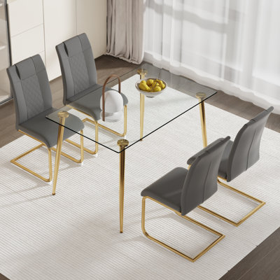 Ensemble de salle à manger élégant en verre et métal de style moderne pour la maison et les appartements