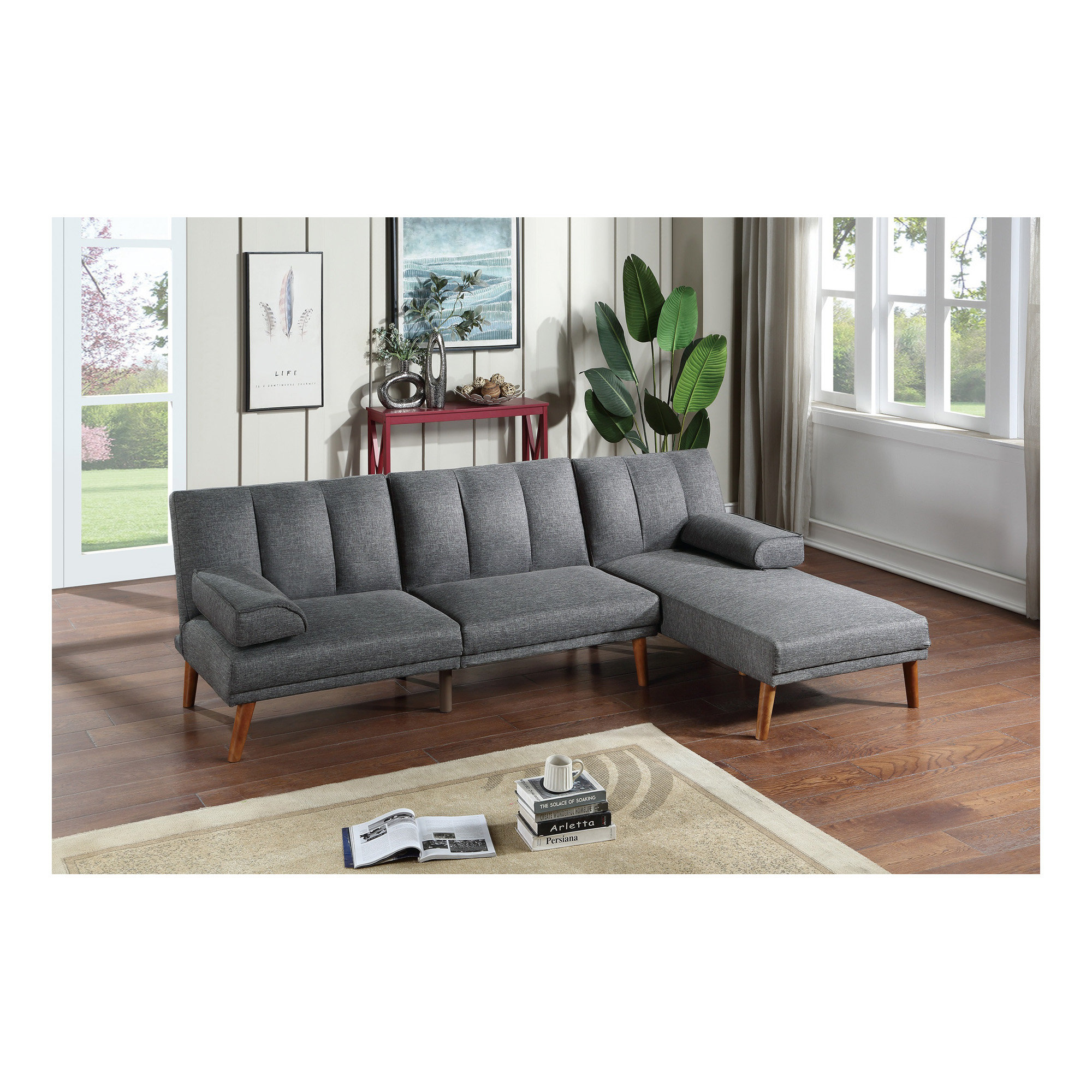 Latitude Run® Polyfiber 2pc Sectional Sofa Set Living Room Furniture ...