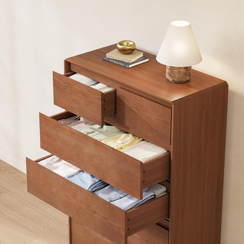 Solid Wood Dresser With 6 Drawers, Natural Solid Wood 6 Drawer Dresser For Bedroom,45.3" Tall Mid Century Modern Dresser For Living Room, Bedroom, Guest Room