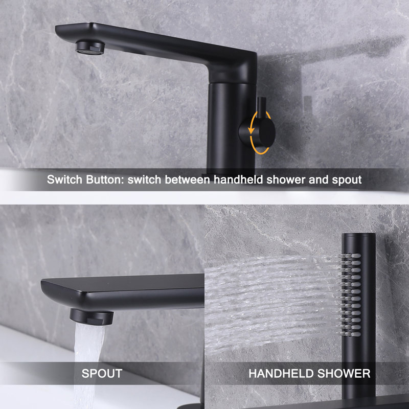 9.45" Roman Tub Faucet Matte Black Deck Mount Tub Faucet, 2 Handles Widespread Bath Tub Faucet Filler Set 3 Hole
