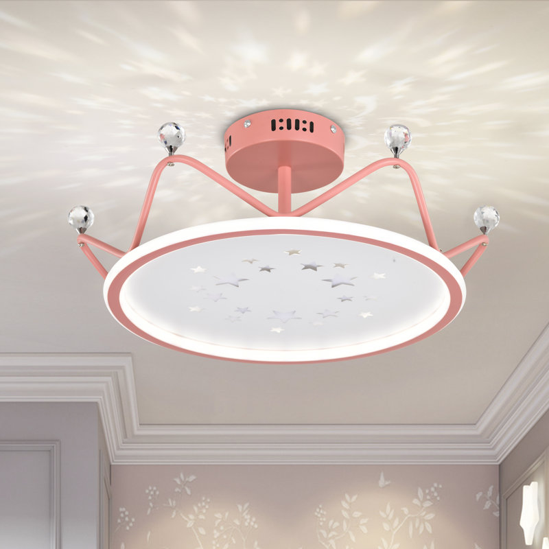  Plafonnier semi-encastré 1 lumière à DEL rose avec motif d'étoiles
