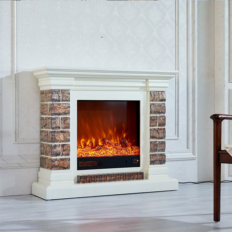 Foyer électrique blanc en bois massif