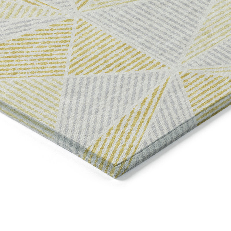 Tapis extérieur lavable géométrique 5 pi x 8 pi gris doré et blé