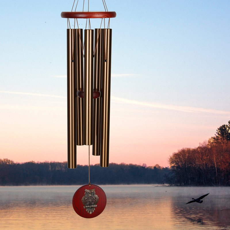 Bronze Owl Wind Chime with Bubinga Wood Finish