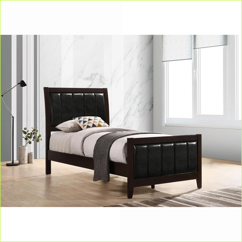 Lit simple à panneau en bois franc avec revêtement en similicuir cappuccino & amp; Noir pour chambre à coucher