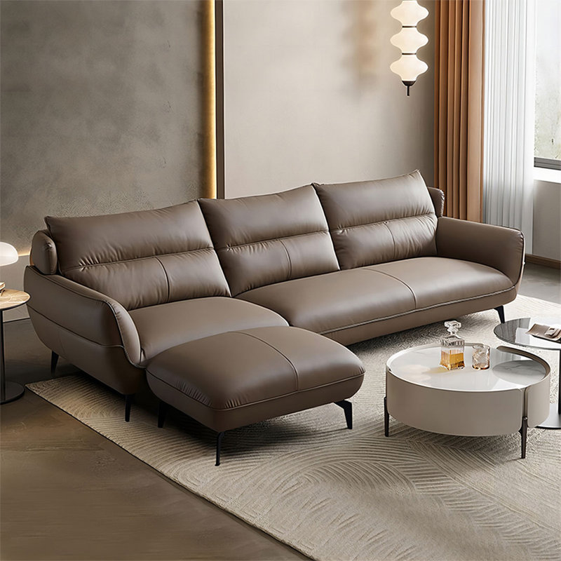 Coussin modulaire en similicuir de 116,54 po de couleur café avec pédale, Boucle with Ottoman