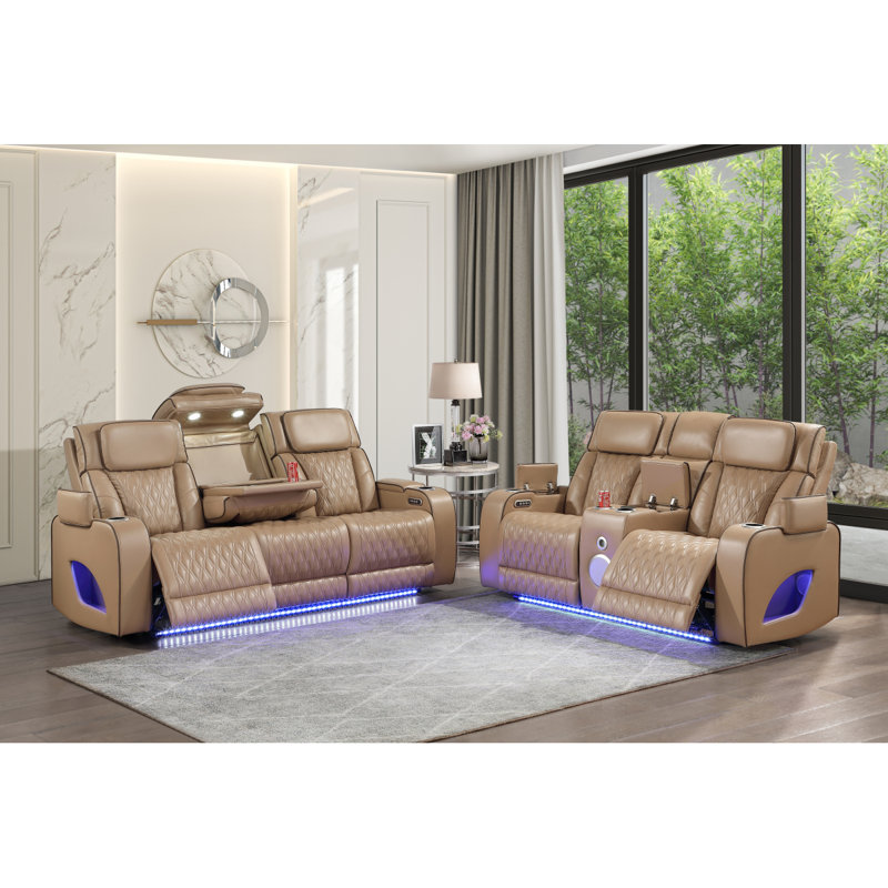 Canapé inclinable de style moderne Fortuner en bois et massage inclus - caramel